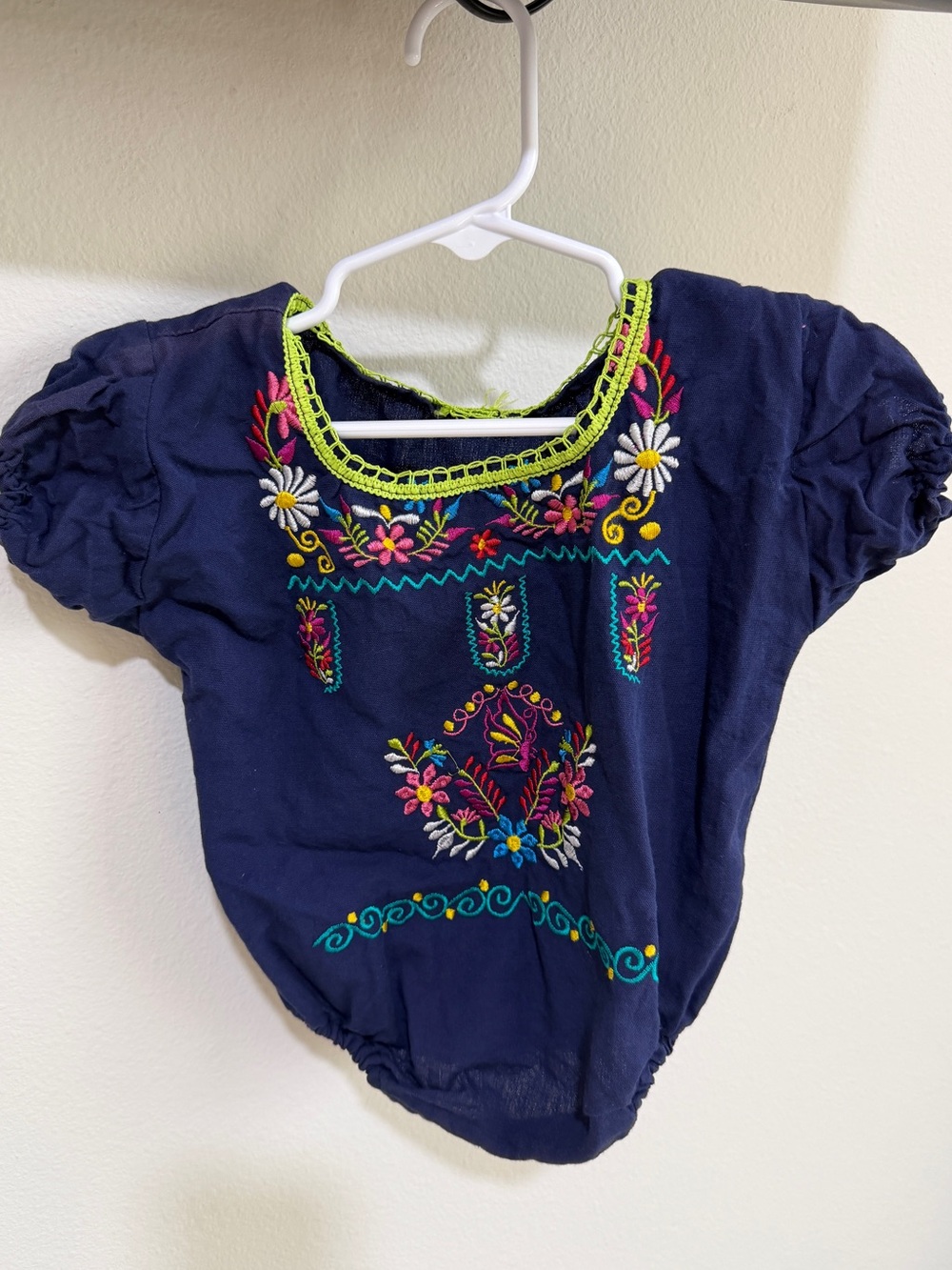 Embroidered Fiesta Navy Baby Onesie / Romper with Floral Accents